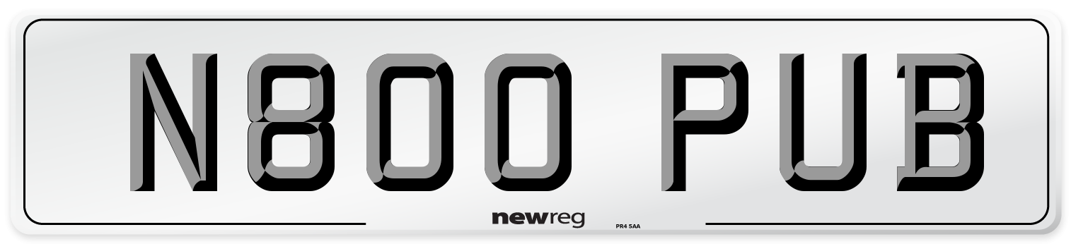 N800 PUB Number Plate from New Reg